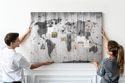 Lavagna sughero Mappa del mondo sul legno