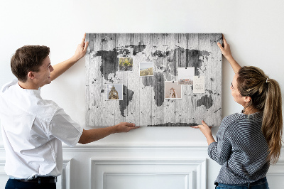 Lavagna sughero Mappa del mondo sul legno