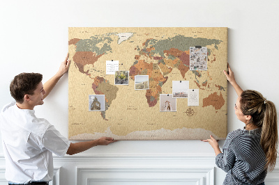 Lavagna sughero Mappa del mondo vintage