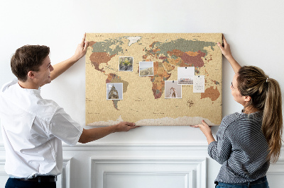 Lavagna sughero Mappa del mondo vintage