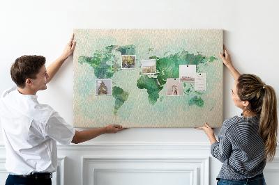 Lavagna sughero Mappa del mondo ad acquerello
