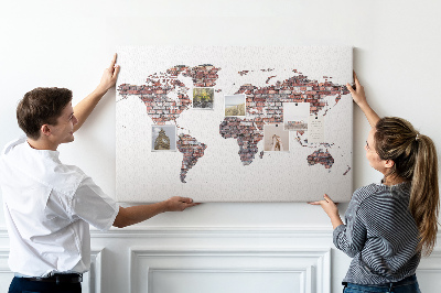 Lavagna sughero Mappa di mattoni del mondo