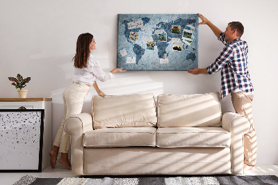 Bacheca di sughero Mappa del mondo dipinta