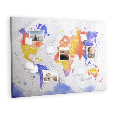 Lavagna sughero Mappa del mondo ad acquerello