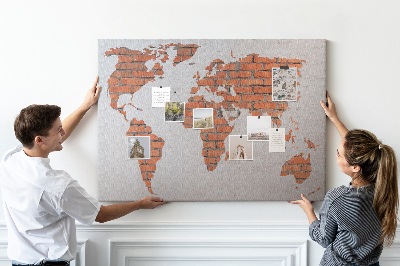 Lavagna sughero Mappa di mattoni del mondo