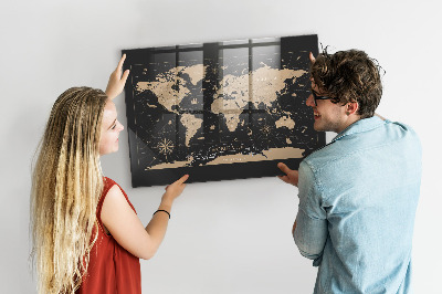 Lavagna magnetica design Mappa del mondo d'epoca