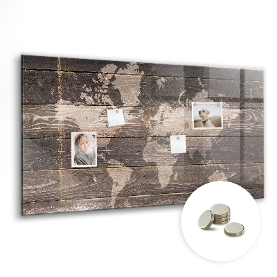 Lavagna magnetica design Mappa del mondo su legno