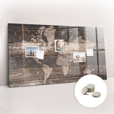 Lavagna magnetica design Mappa del mondo su legno
