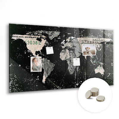Lavagna magnetica design Mappa del mondo del dollaro