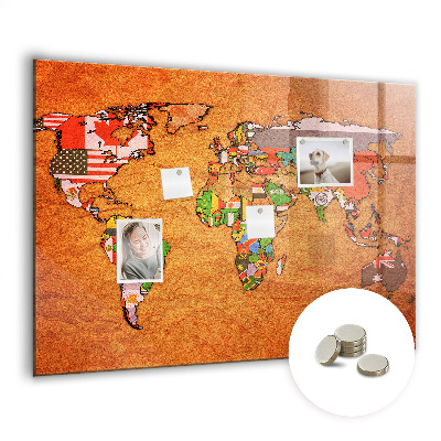 Lavagna magnetica design Mappa del mondo con bandiere
