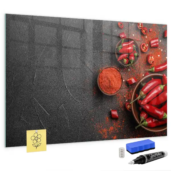 Lavagna magnetica scrivibile con decorazione peperoncini rossi