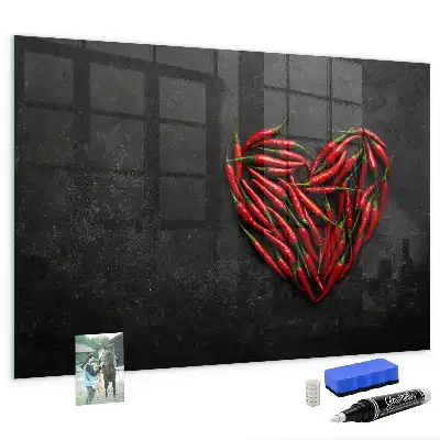 Lavagna magnetica scrivibile decorazione a forma di cuore di peperoncini