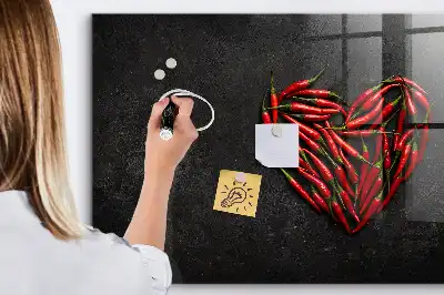 Lavagna magnetica scrivibile decorazione a forma di cuore di peperoncini