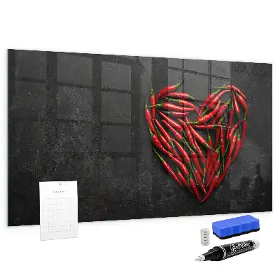 Lavagna magnetica scrivibile decorazione a forma di cuore di peperoncini