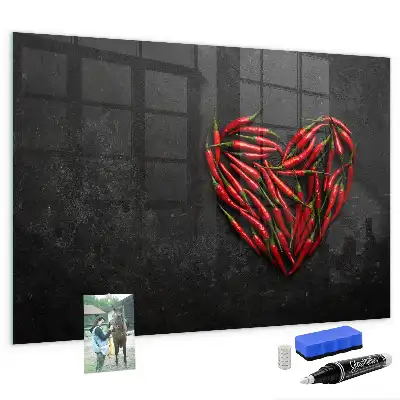 Lavagna magnetica scrivibile decorazione a forma di cuore di peperoncini