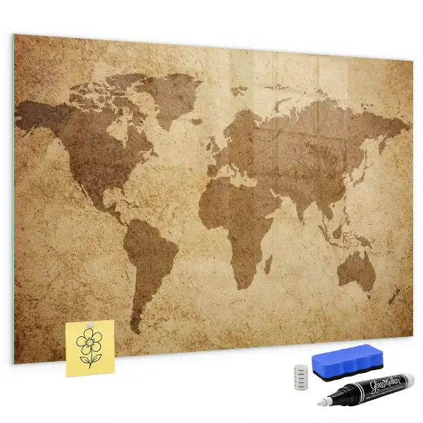 Mappa del mondo vintage lavagna magnetica con pennarelli inclusi