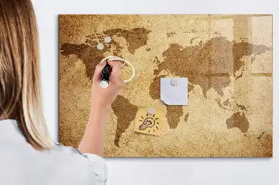 Mappa del mondo vintage lavagna magnetica con pennarelli inclusi