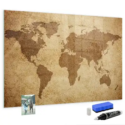 Mappa del mondo vintage lavagna magnetica con pennarelli inclusi