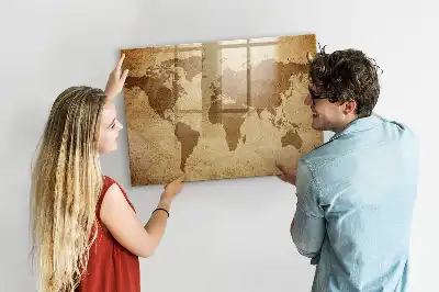 Mappa del mondo vintage lavagna magnetica con pennarelli inclusi