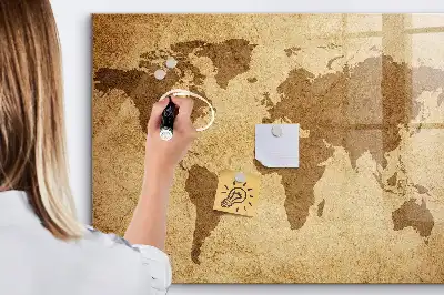 Mappa del mondo vintage lavagna magnetica con pennarelli inclusi