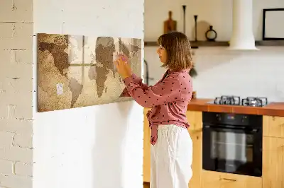 Mappa del mondo vintage lavagna magnetica con pennarelli inclusi