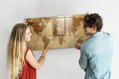 Mappa del mondo vintage lavagna magnetica con pennarelli inclusi
