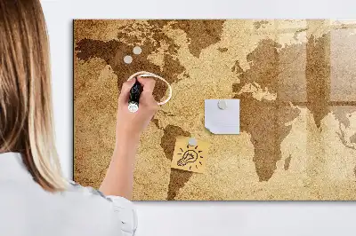 Mappa del mondo vintage lavagna magnetica con pennarelli inclusi