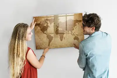 Mappa del mondo vintage lavagna magnetica con pennarelli inclusi