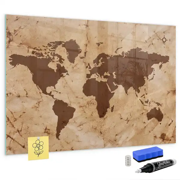 Lavagna magnetica scrivibile con stampa a vecchia mappa del mondo