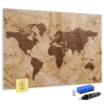 Lavagna magnetica scrivibile con stampa a vecchia mappa del mondo