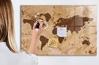 Lavagna magnetica scrivibile con stampa a vecchia mappa del mondo