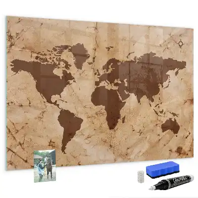 Lavagna magnetica scrivibile con stampa a vecchia mappa del mondo