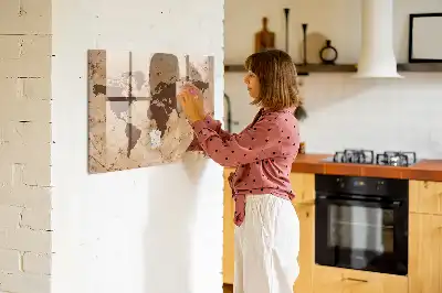 Lavagna magnetica scrivibile con stampa a vecchia mappa del mondo