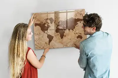 Lavagna magnetica scrivibile con stampa a vecchia mappa del mondo