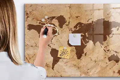 Lavagna magnetica scrivibile con stampa a vecchia mappa del mondo