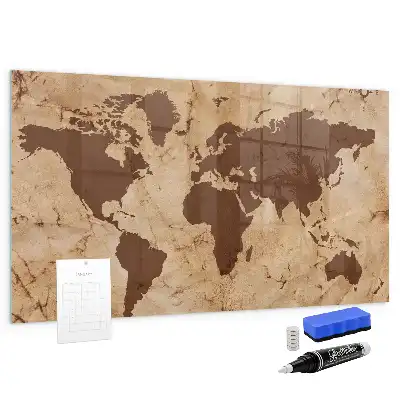 Lavagna magnetica scrivibile con stampa a vecchia mappa del mondo