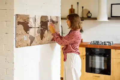 Lavagna magnetica scrivibile con stampa a vecchia mappa del mondo
