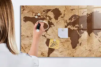 Lavagna magnetica scrivibile con stampa a vecchia mappa del mondo