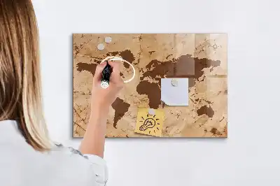 Lavagna magnetica scrivibile con stampa a vecchia mappa del mondo