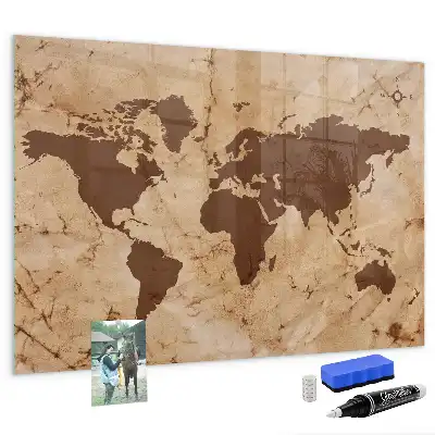 Lavagna magnetica scrivibile con stampa a vecchia mappa del mondo