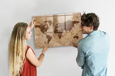 Lavagna magnetica scrivibile con stampa a vecchia mappa del mondo