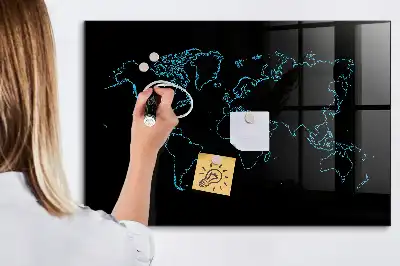 Lavagna magnetica scrivibile con contorni della mappa del mondo