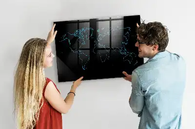 Lavagna magnetica scrivibile con contorni della mappa del mondo
