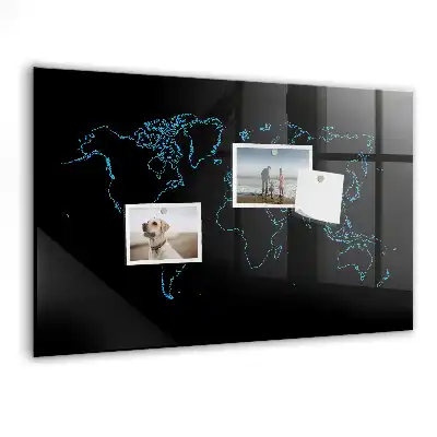 Lavagna magnetica scrivibile con contorni della mappa del mondo