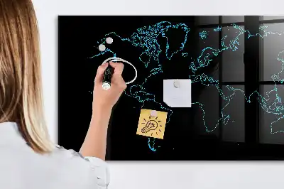 Lavagna magnetica scrivibile con contorni della mappa del mondo