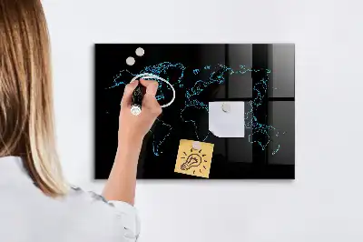 Lavagna magnetica scrivibile con contorni della mappa del mondo