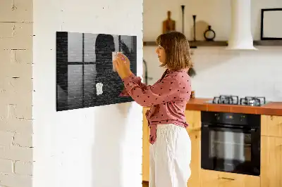 Lavagna magnetica scrivibile con motivo a muro di mattoni scuri