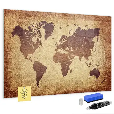 Lavagna magnetica con pennarelli decorata con antica mappa del mondo