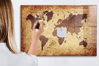Lavagna magnetica con pennarelli decorata con antica mappa del mondo