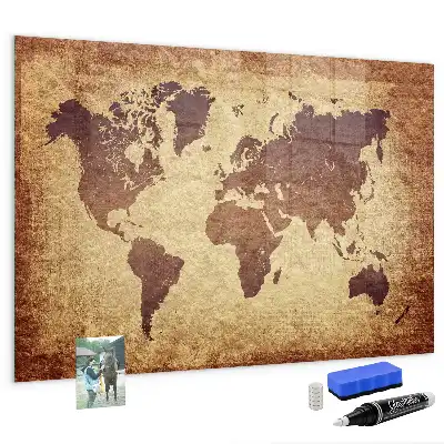 Lavagna magnetica con pennarelli decorata con antica mappa del mondo